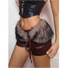 imageMakeMeChic Womens Leather Shorts Summer Wrap Fuzzy Mini Micro Shorts Y2K Club OutfitsBrown