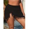 imageMakeMeChic Womens Plus Size Cover Up Skirt Tassel Hem Ruched Drawstring Beach SkirtsBlack