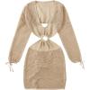 imageMakeMeChic Womens Crochet Cover Up Long Sleeve Knitted Swim Beach Cover Up Dress SwimwearPlus Apricot