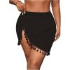 imageMakeMeChic Womens Plus Size Cover Up Skirt Tassel Hem Ruched Drawstring Beach SkirtsBlack