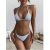 imageMakeMeChic Womens Bikini Sets Floral Print Triangle Halter Tie Back Beach SwimsuitBlue and White