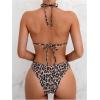 imageMakeMeChic Womens Bikini Sets Leopard Print Halter High Cut Shell Cheeky Bathing SuitBrown