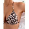 imageMakeMeChic Womens Bikini Sets Leopard Print Halter High Cut Shell Cheeky Bathing SuitBrown