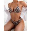 imageMakeMeChic Womens Bikini Sets Leopard Print Halter High Cut Shell Cheeky Bathing SuitBrown