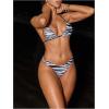 imageMakeMeChic Womens Bikini Sets Zebra Striped Halter Tie Back High Cut Swimsuit Bathing SuitBlack and White