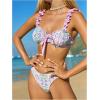 imageMakeMeChic Womens Floral Bikini Set Tie Front Frill Trim Backless Bathing Suit SwimsuitMulticolor