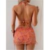 imageMakeMeChic Womens Halter Bikini Sets Flower 3 Piece Swimsuit Bathing Suit Cover Up SkirtOrange Multi