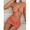 imageMakeMeChic Womens Halter Bikini Sets Flower 3 Piece Swimsuit Bathing Suit Cover Up SkirtOrange Multi