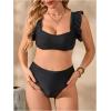 imageMakeMeChic Womens Maternity Swimsuit Two Piece Bikini Sets Ruffle Sleeve High Waisted Pregnancy SwimwearBlack