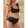 imageMakeMeChic Womens Maternity Swimsuit Two Piece Bikini Sets Ruffle Sleeve High Waisted Pregnancy SwimwearBlack