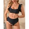 imageMakeMeChic Womens Maternity Swimsuit Two Piece Bikini Sets Ruffle Sleeve High Waisted Pregnancy SwimwearBlack