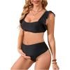 imageMakeMeChic Womens Maternity Swimsuit Two Piece Bikini Sets Ruffle Sleeve High Waisted Pregnancy SwimwearBlack