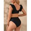 imageMakeMeChic Womens Maternity Swimsuit Two Piece Bikini Sets Ruffle Sleeve High Waisted Pregnancy SwimwearBlack