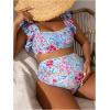 imageMakeMeChic Womens Maternity Swimsuit Two Piece Bikini Sets Ruffle Sleeve High Waisted Pregnancy SwimwearBlue a