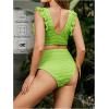 imageMakeMeChic Womens Maternity Swimsuit Two Piece Bikini Sets Ruffle Sleeve High Waisted Pregnancy SwimwearGreen