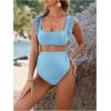 imageMakeMeChic Womens Maternity Swimsuit Two Piece Bikini Sets Ruffle Sleeve High Waisted Pregnancy SwimwearSolid Blue
