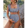 imageMakeMeChic Womens Maternity Swimsuit Two Piece Bikini Sets Ruffle Sleeve High Waisted Pregnancy SwimwearStripe