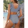 imageMakeMeChic Womens Maternity Swimsuit Two Piece Bikini Sets Ruffle Sleeve High Waisted Pregnancy SwimwearStripe