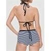 imageMakeMeChic Womens Striped Bikini Set Halter Triangle Tie Backless String Swimsuit with BoyshortsBlack and White