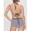 imageMakeMeChic Womens Striped Bikini Set Halter Triangle Tie Backless String Swimsuit with BoyshortsCoffee Brown