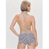 imageMakeMeChic Womens Striped Bikini Set Halter Triangle Tie Backless String Swimsuit with BoyshortsGrey