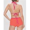 imageMakeMeChic Womens Striped Bikini Set Halter Triangle Tie Backless String Swimsuit with BoyshortsRed