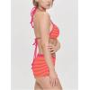 imageMakeMeChic Womens Striped Bikini Set Halter Triangle Tie Backless String Swimsuit with BoyshortsRed