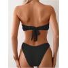 imageMakeMeChic Womens Two Piece Bikini Set 3D Flower Textured Strapless Bandeau Tie Back Bathing SuitBlack