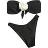 imageMakeMeChic Womens Two Piece Bikini Set 3D Flower Textured Strapless Bandeau Tie Back Bathing SuitBlack