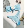 imageMakeMeChic Womens Two Piece Bikini Set 3D Flower Textured Strapless Bandeau Tie Back Bathing SuitBlue
