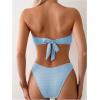 imageMakeMeChic Womens Two Piece Bikini Set 3D Flower Textured Strapless Bandeau Tie Back Bathing SuitBlue