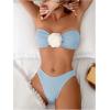 imageMakeMeChic Womens Two Piece Bikini Set 3D Flower Textured Strapless Bandeau Tie Back Bathing SuitBlue