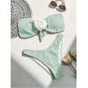 imageMakeMeChic Womens Two Piece Bikini Set 3D Flower Textured Strapless Bandeau Tie Back Bathing SuitMint Green
