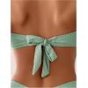 imageMakeMeChic Womens Two Piece Bikini Set 3D Flower Textured Strapless Bandeau Tie Back Bathing SuitMint Green