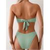 imageMakeMeChic Womens Two Piece Bikini Set 3D Flower Textured Strapless Bandeau Tie Back Bathing SuitMint Green