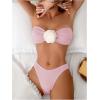 imageMakeMeChic Womens Two Piece Bikini Set 3D Flower Textured Strapless Bandeau Tie Back Bathing SuitPink