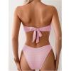 imageMakeMeChic Womens Two Piece Bikini Set 3D Flower Textured Strapless Bandeau Tie Back Bathing SuitPink