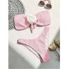 imageMakeMeChic Womens Two Piece Bikini Set 3D Flower Textured Strapless Bandeau Tie Back Bathing SuitPink