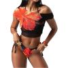 imageMakeMeChic Womens 3 Piece Floral Print Halter Triangle Tie Back Bikini Set with Ruched Cover Up TopsBlack