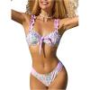 imageMakeMeChic Womens Floral Bikini Set Tie Front Frill Trim Backless Bathing Suit SwimsuitMulticolor