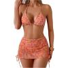 imageMakeMeChic Womens Halter Bikini Sets Flower 3 Piece Swimsuit Bathing Suit Cover Up SkirtOrange Multi