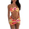 imageMakeMeChic Womens Halter Bikini Sets Flower 3 Piece Swimsuit Bathing Suit Cover Up SkirtYellow