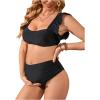 imageMakeMeChic Womens Maternity Swimsuit Two Piece Bikini Sets Ruffle Sleeve High Waisted Pregnancy SwimwearBlack