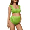 imageMakeMeChic Womens Maternity Swimsuit Two Piece Bikini Sets Ruffle Sleeve High Waisted Pregnancy SwimwearGreen