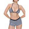 imageMakeMeChic Womens Striped Bikini Set Halter Triangle Tie Backless String Swimsuit with BoyshortsBlack and White
