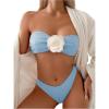 imageMakeMeChic Womens Two Piece Bikini Set 3D Flower Textured Strapless Bandeau Tie Back Bathing SuitBlue