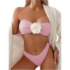 imageMakeMeChic Womens Two Piece Bikini Set 3D Flower Textured Strapless Bandeau Tie Back Bathing SuitPink
