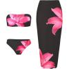 imageMakeMeChic Womens Bikini Sets Floral Print Bandeau Swimsuit with Mesh Sheer Beach SkirtBlack
