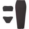 imageMakeMeChic Womens Bikini Sets Floral Print Bandeau Swimsuit with Mesh Sheer Beach SkirtBlack