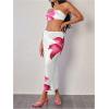 imageMakeMeChic Womens Bikini Sets Floral Print Bandeau Swimsuit with Mesh Sheer Beach SkirtWhite